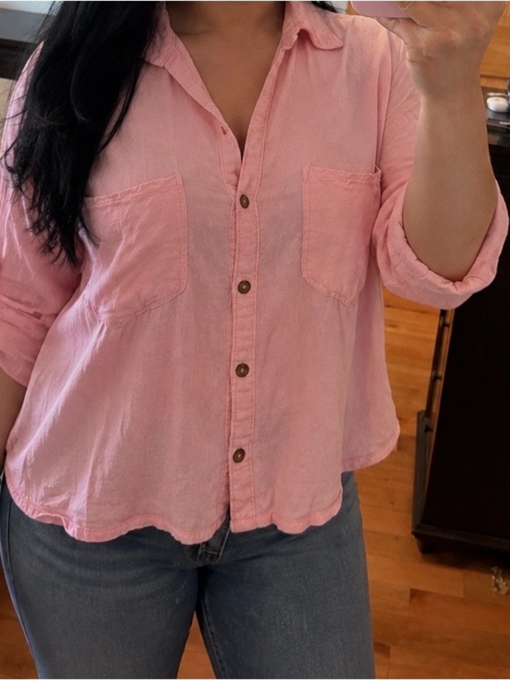 Zara Light Pink Button-Down Pocket Shirt